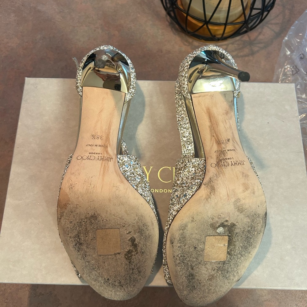 Jimmy Choo 'Nova' Champagne Glitter Slingback Open Toe Pumps 38.5, 8.5 - Picture 4 of 6